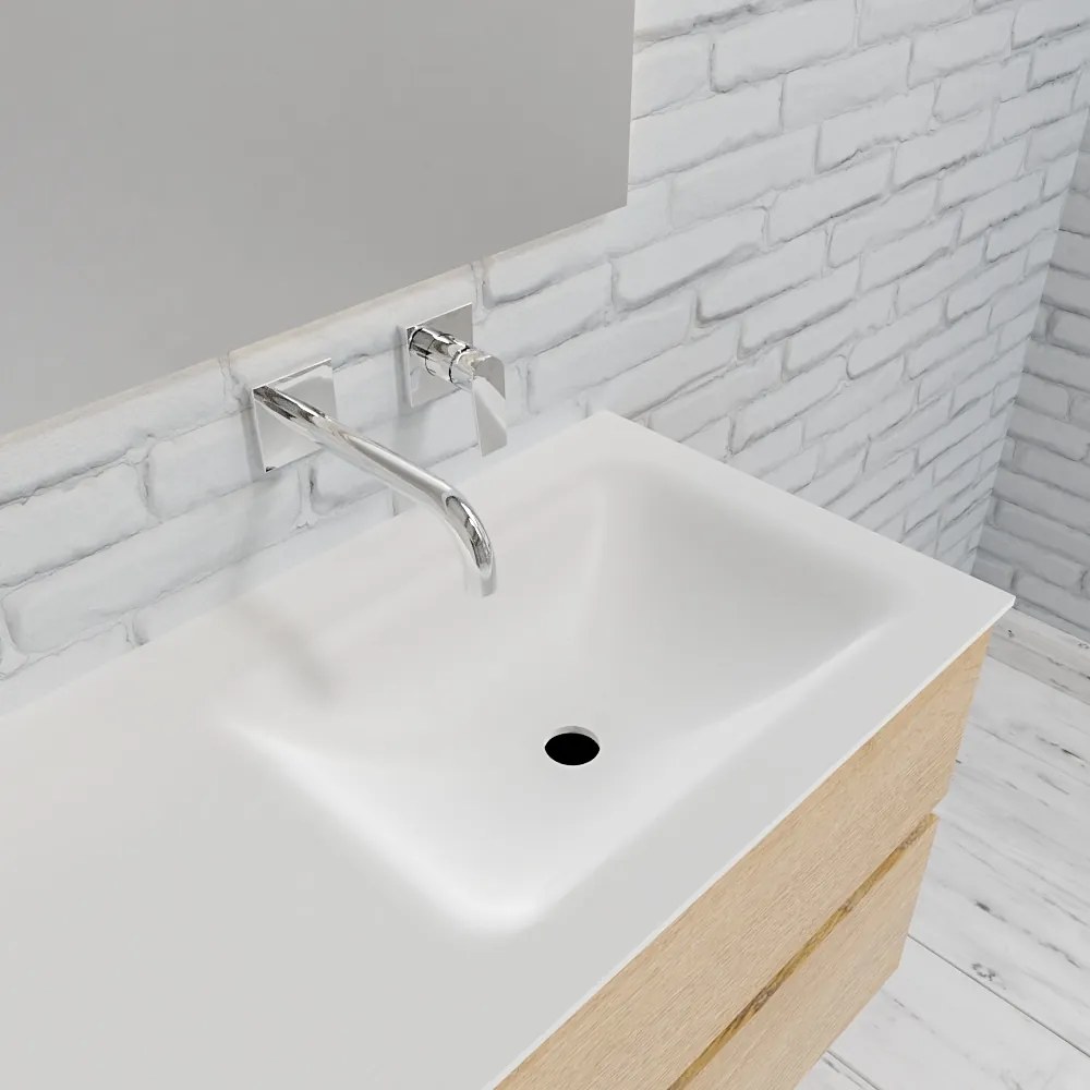 Zaro Valencia Solid Surface badmeubel 120cm licht eiken zonder kraangat spoelbak rechts met 4 lades