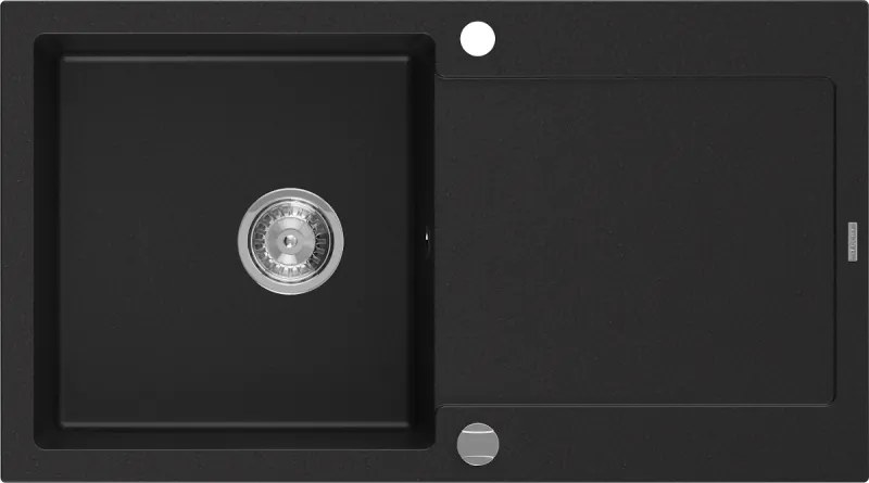 Mexen Leo granitstenen spoelbak met 1 bak en afdruiprek 900 x 500 mm, zwart, chromen sifon - 6501901010-77