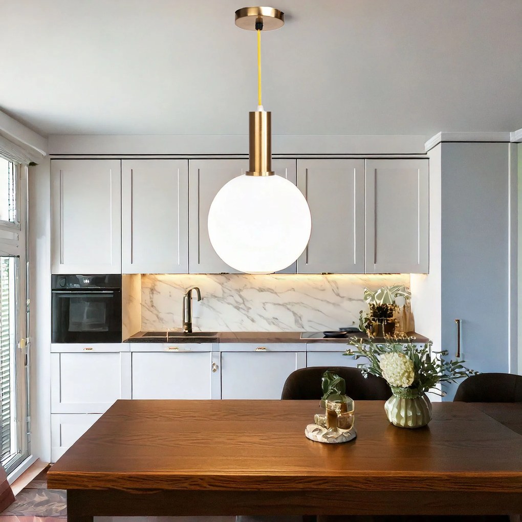Hanglamp Glas Melkachtig Bol Goud Wit APP666-1CP
