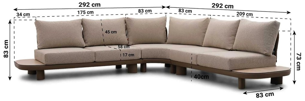 Hoek loungeset 5 personen Aluminium/Rope /Ceramic stone Taupe Santika Furniture Santika