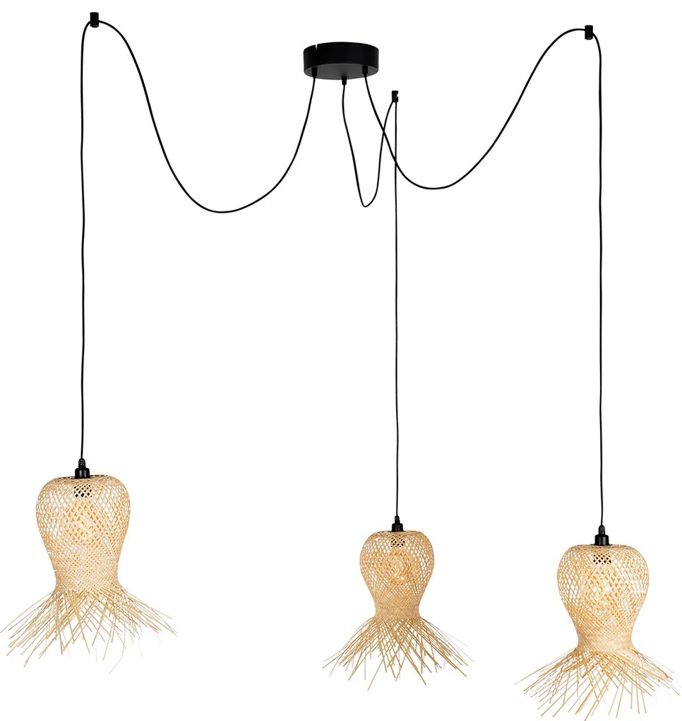 Oosterse buiten hanglamp bamboe 3-lichts IP44 - Carlos