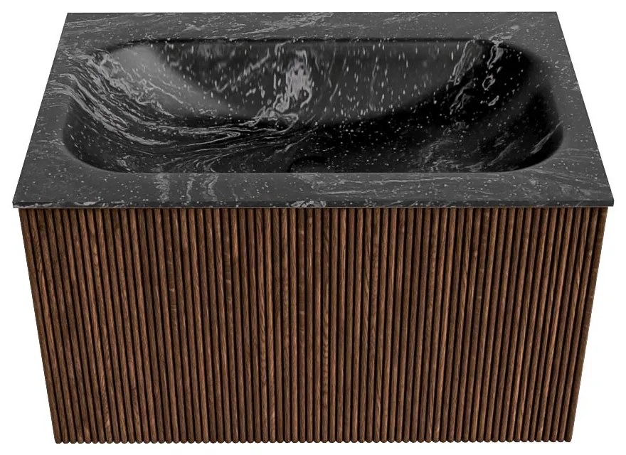 Mondiaz Kurve-dlux 70cm badmeubel walnut met 1 lade en wastafel big small midden 1 kraangat lava