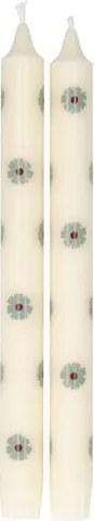 Dinerkaarsen, blauwe bloemen, 25 cm, set van 2