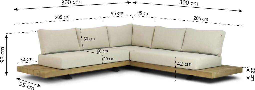 Hoek loungeset 5 personen Aluminium/Teak Old teak greywash Santika Furniture Santika