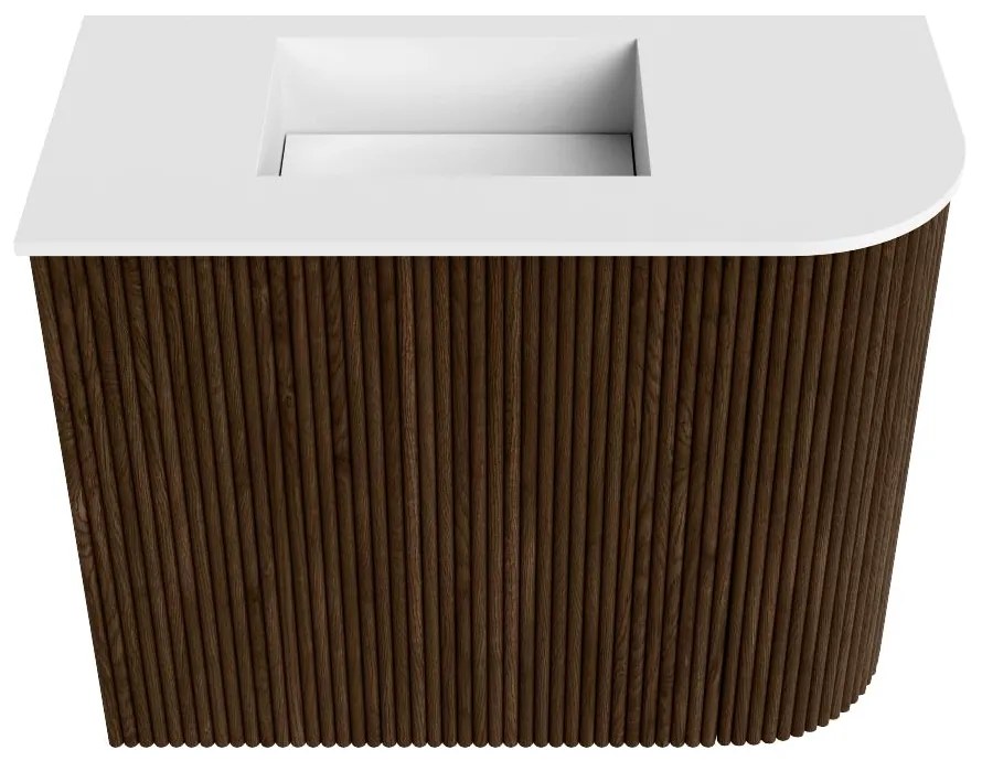 Mondiaz Joya 50cm toiletmeubel ronding rechts walnut met wastafel faye links 1 kraangat talc