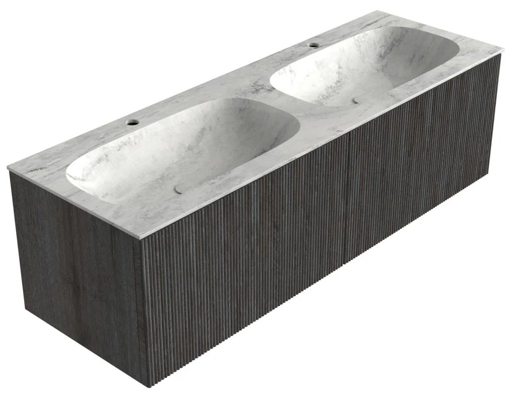 Mondiaz Kurve-dlux 140cm badmeubel shadow met 2 lades en wastafel stor small dubbel 2 kraangaten opalo