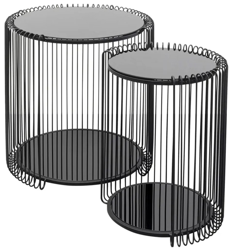 Kare Design Wire Double Ronde Bijzettafel Set Met Glas Zwart - 45 X 45cm.