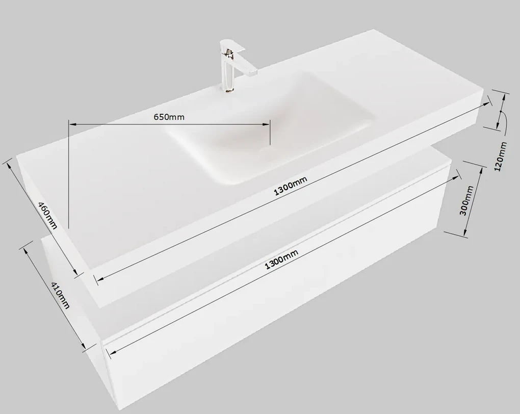 Mondiaz Alan DLux badmeubel 130cm linen 2 lades met wastafel lava midden zonder kraangat