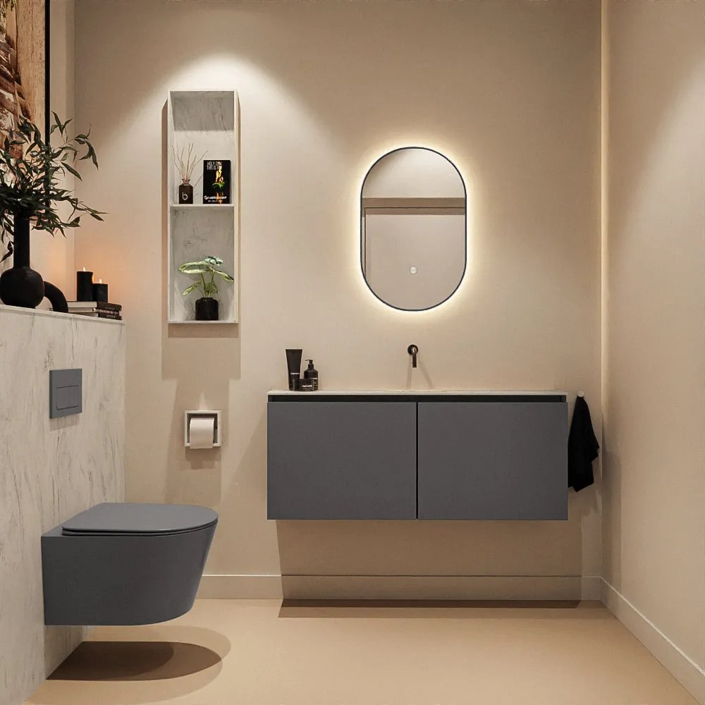 Mondiaz Ture DLux toiletmeubel 120cm dark grey met wastafel opalo midden zonder kraangat