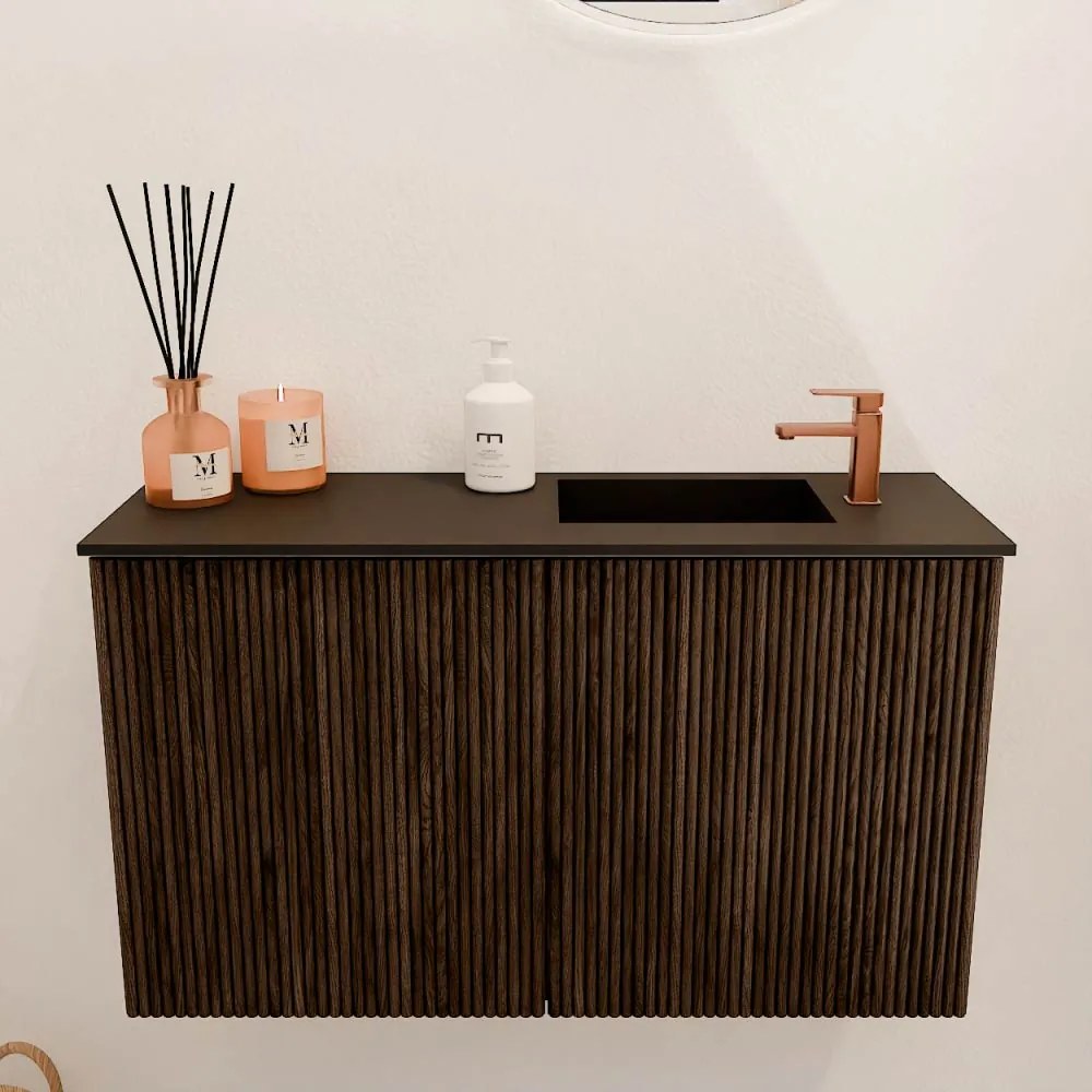 Mondiaz Joya 70cm toiletmeubel walnut met wastafel faye rechts 1 kraangat urban