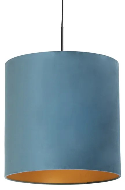 Hanglamp met velours kap blauw met goud 40 cm - Combi