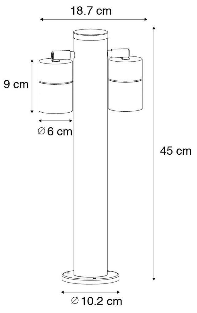 Staande buitenlamp zwart 45 cm IP44 verstelbaar 2-lichts - Duo Design GU10 IP44 Buitenverlichting