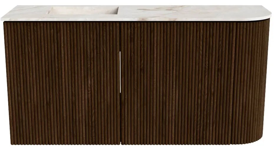 Mondiaz Joya DLux 80cm toiletmeubel ronding rechts walnut met wastafel faye links 1 kraangat frappe