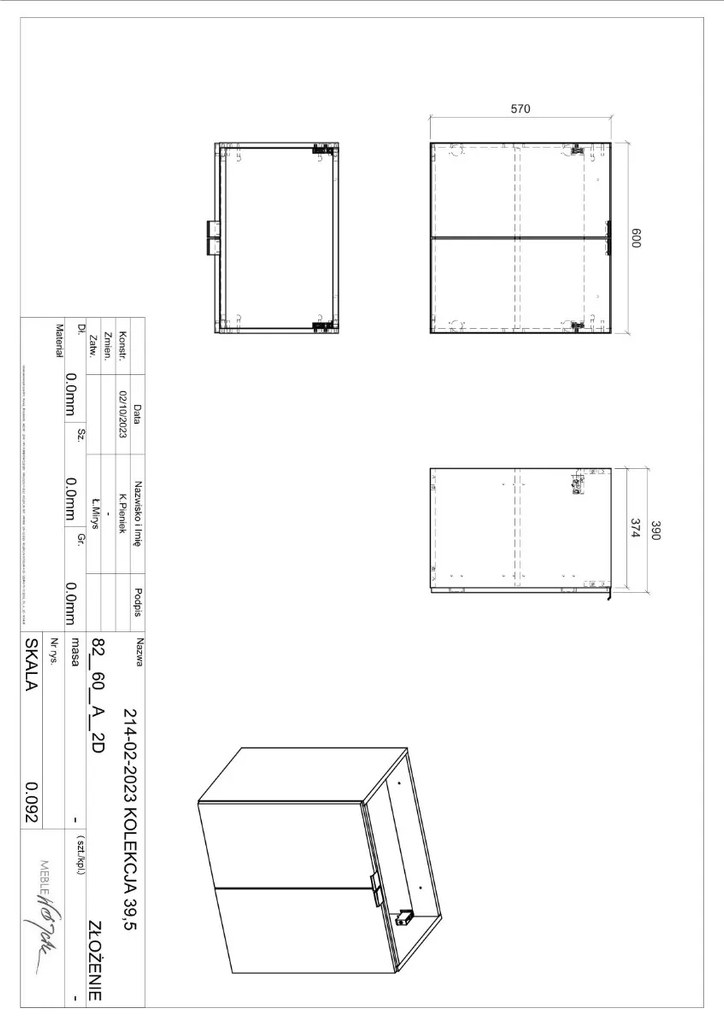 Comad Nova Oak wastafelonderkast 60x40cm eiken met 2 lades en toppaneel