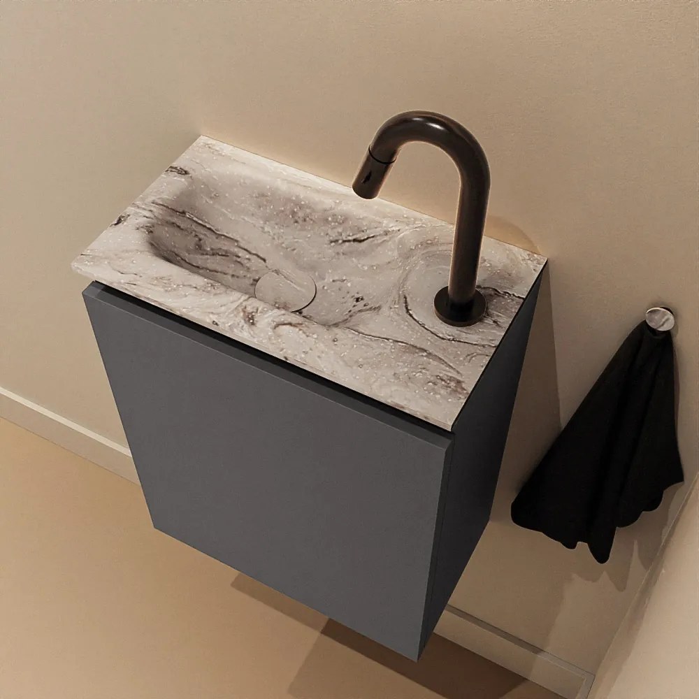 Mondiaz Ture DLux toiletmeubel 40cm dark grey met wastafel glace links met kraangat