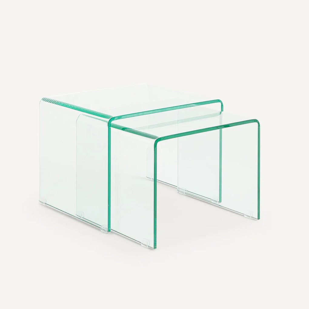 Set van 2 bijzettafels in gehard glas, Cristalline