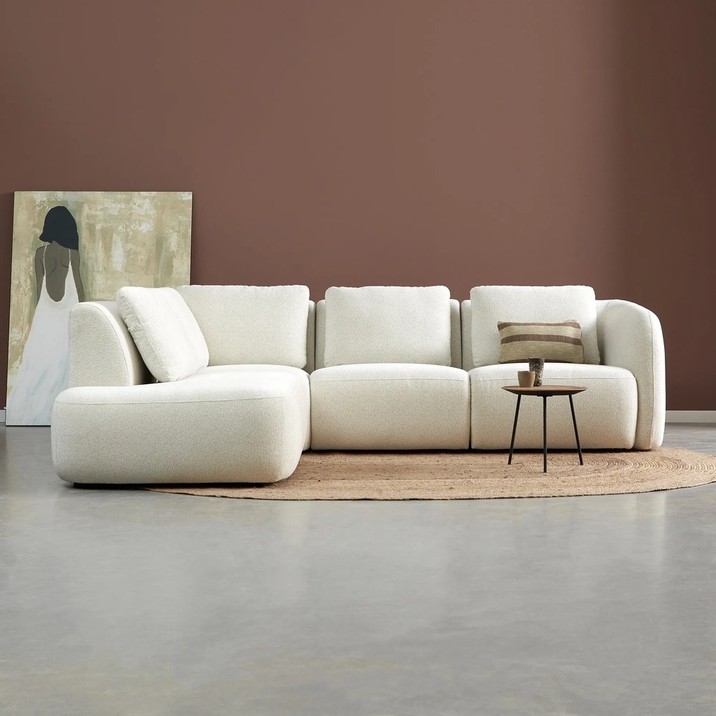 PEPP Interiors Cloud Hoekbank Met Ronde Vormen Ottoman Links Creme Raven 22