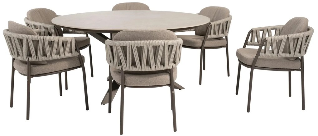 Taste by 4 Seasons Calma tuinset terre met Prado tafel met keramisch blad Ø 160 cm Tuinset bruin weerbestendig