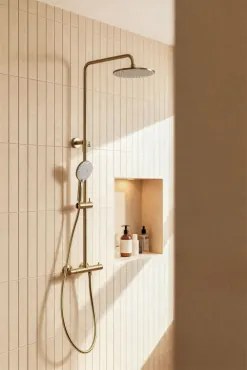 Orveta Thermostatische Douchekolom Van Messing Geborsteld Goud - Sklum