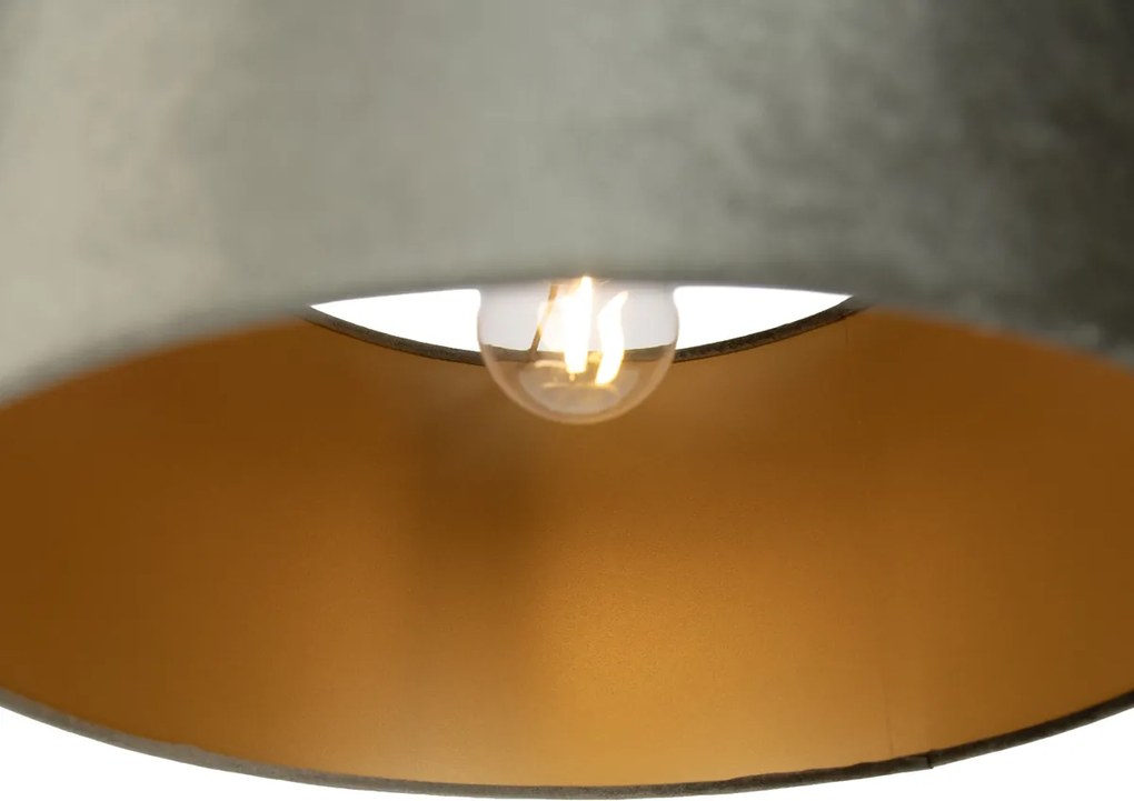 Hanglamp zwart met stekker en groene kap met gouden binnenkant 35cm - Cavalux