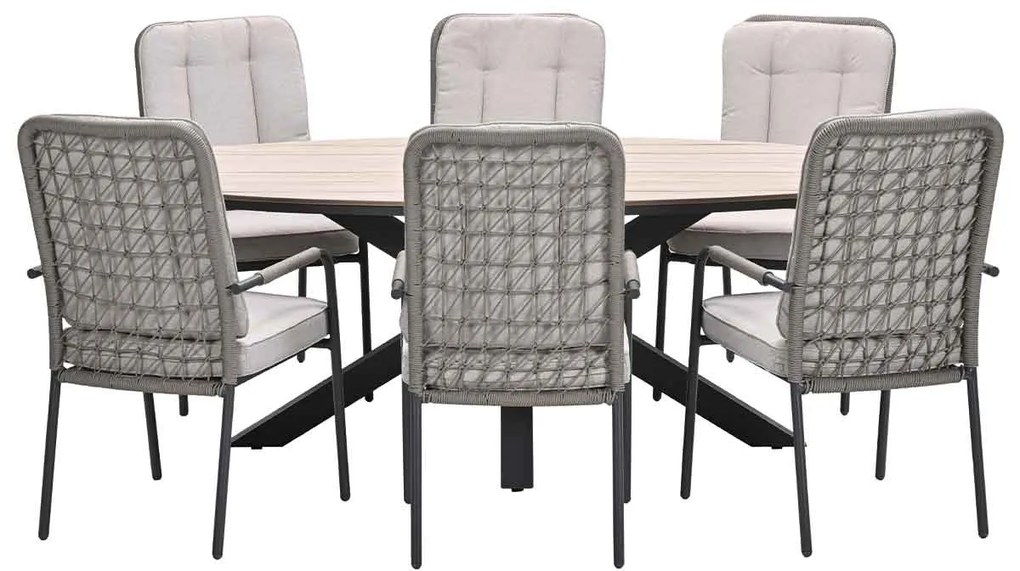 Garden Impressions Aleria tuinset 7-delig taupe - Tulli tuintafel 220x115xH75 cm - light teak vironwood