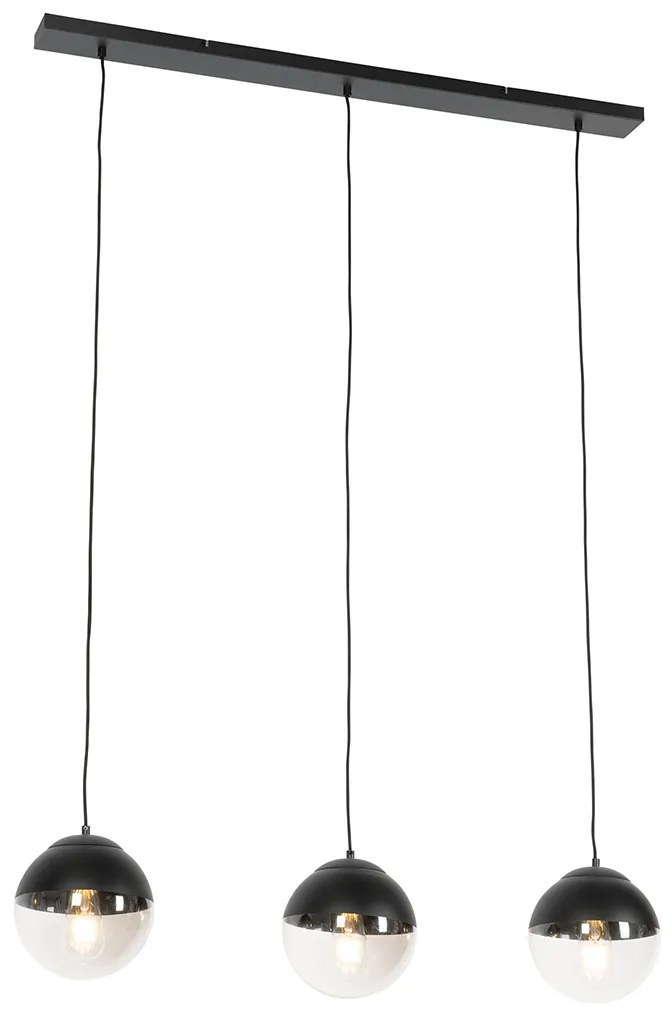 Retro hanglamp zwart met helder glas langwerpig 3-lichts - Eclipse
