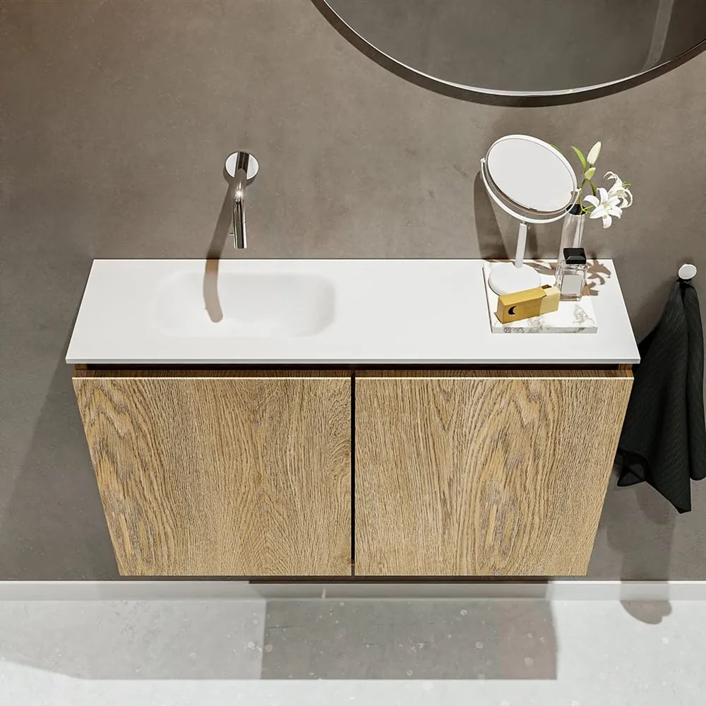 Mondiaz Ture 80cm toiletmeubel washed oak met wastafel talc links geen kraangat