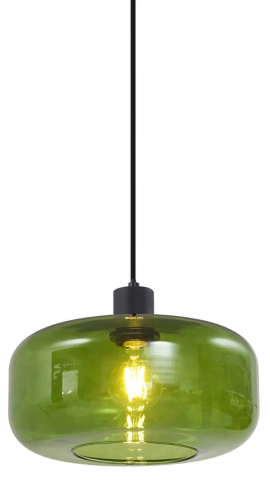 Retro hanglamp zwart met groen glas - Bizle