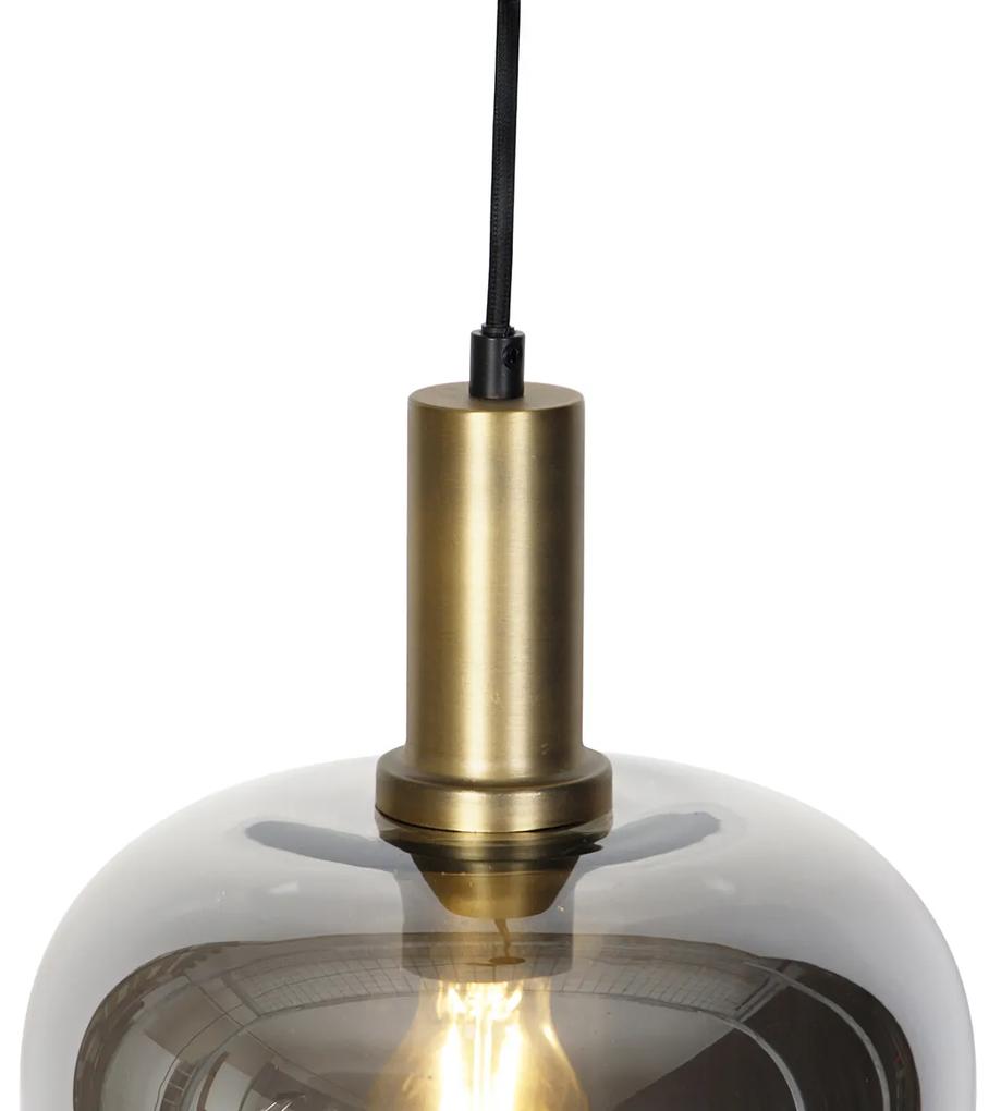 Smart hanglamp met dimmer zwart met goud en smoke glas incl. Wifi G95 - Zuzanna Design E27 rond Binnenverlichting Lamp