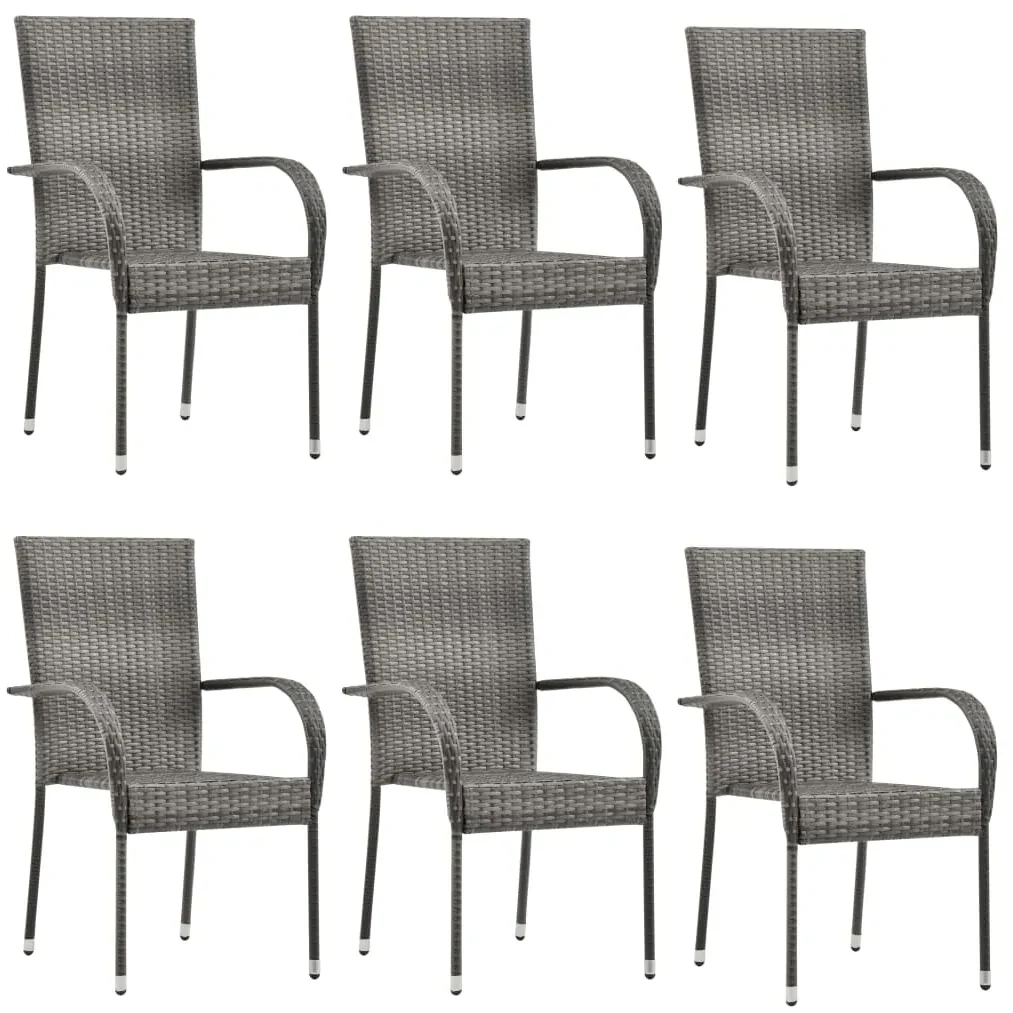 vidaXL Tuinstoelen stapelbaar 6 st poly rattan grijs