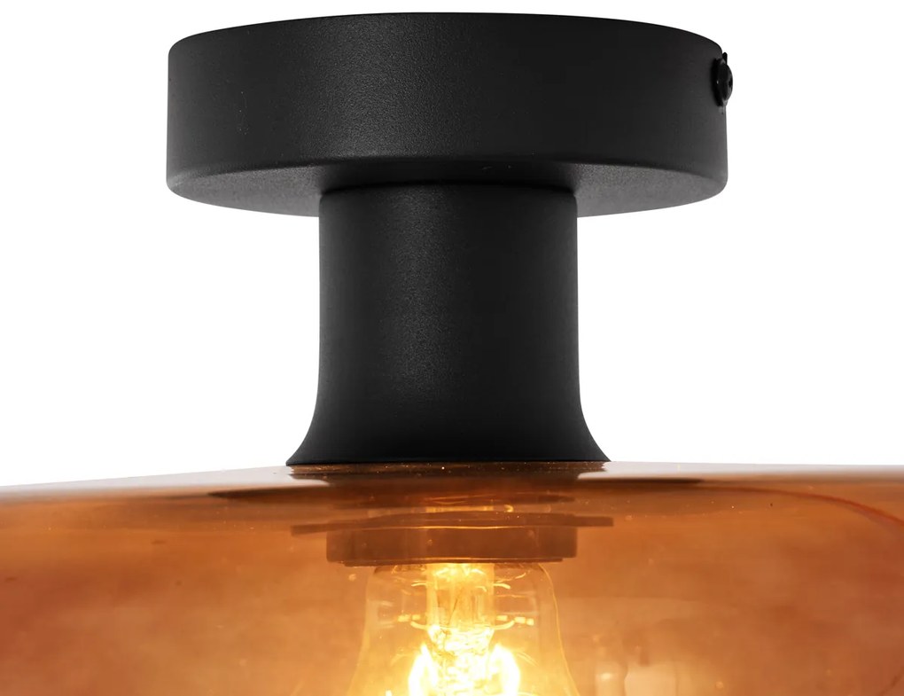 Retro plafondlamp zwart met brons glas - Bizle