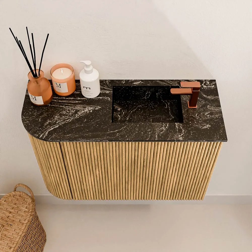 Mondiaz Joya DLux 60cm toiletmeubel ronding links oak met wastafel faye rechts 1 kraangat lava