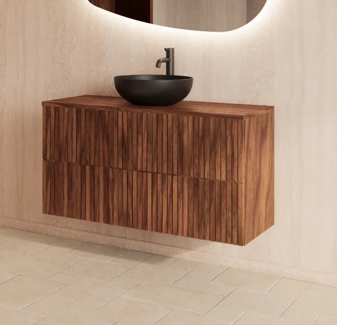 Gliss Design Hybris badkamermeubel met ribbelfront 100cm walnut