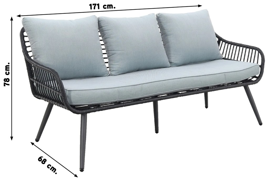 Garden Impressions Margriet stoel-bank loungeset - Carbon black/Mint grey - 5 delig