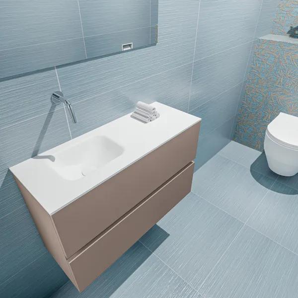 MONDIAZ ADA Toiletmeubel 80x30x50cm met 0 kraangaten 2 lades smoke mat Wastafel Lex links Solid Surface Wit FK75341810