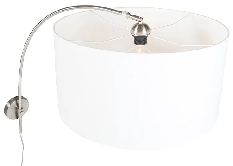 Moderne wandbooglamp staal met witte kap 50 cm verstelbaar - Bow