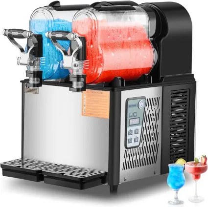 VEVOR Commerciële Slush-ijsmachine 3 L x 2 Dubbele Tank Bevroren Drankmachine, 24 Bekers RVS Slush-ijsmachine Softijsmachine voor Feesten Restaurants Cafés Bars Zwart