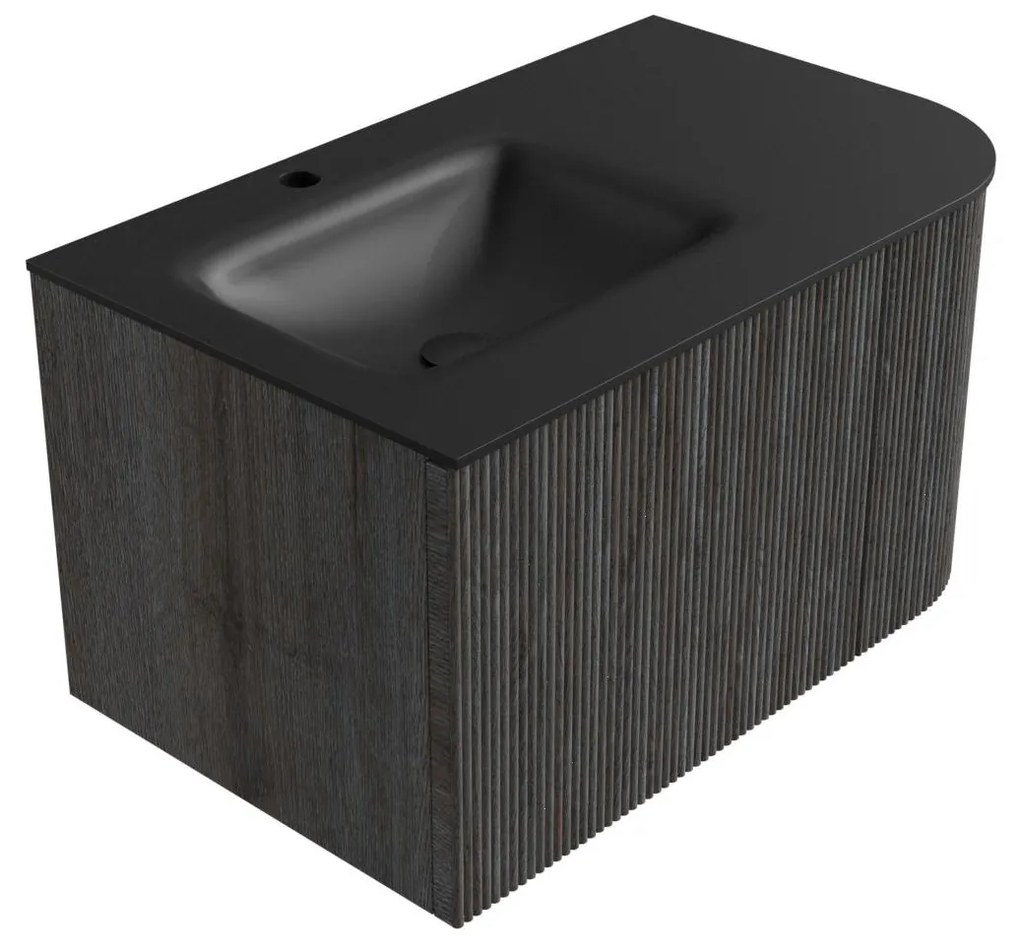 Mondiaz Kurve 75cm badmeubel ronding rechts shadow met 1 lade en deur en wastafel grunne kraangat links urban