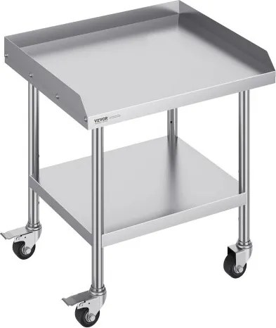 VEVOR RVS werktafel, 610 x 711 x 762 mm voedselbereidingstafel met 4 wielen, zwenkwielen, driezijdige spatwand, werktafel, metalen werktafel voor restaurants