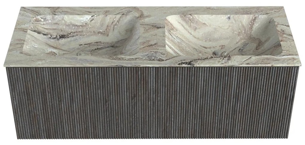 Mondiaz Kurve-dlux 120cm badmeubel shadow met 1 lade en wastafel leaf dubbel zonder kraangat glace