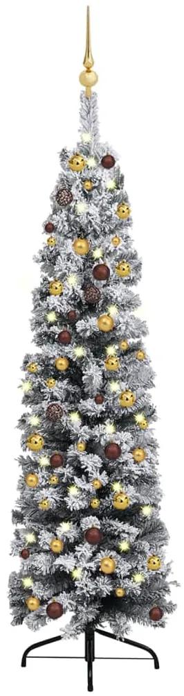 vidaXL Kunstkerstboom met LED's en kerstballen smal 150 cm groen