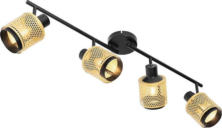 Industriële spot zwart met goud 4-lichts - Kayden