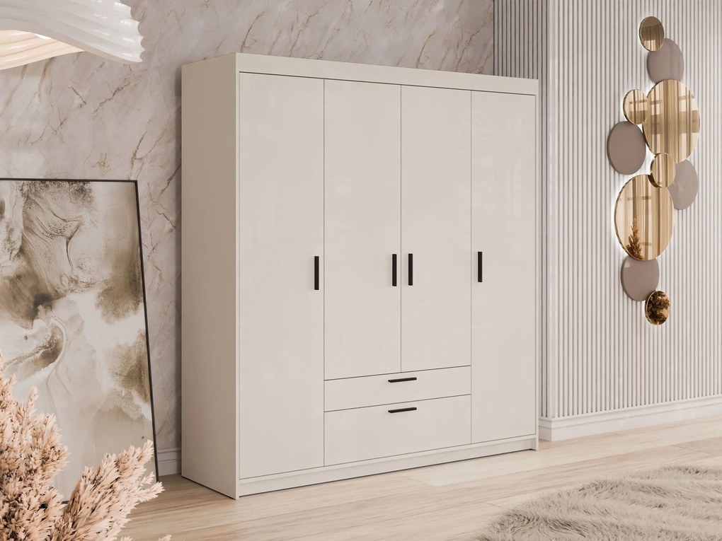 Kledingkast Novduni 107, Beige, 191x176x53cm, 136.5 kg, Kledingkast deuren: Met scharnieren, Aantal planken: 5, Aantal planken: 5