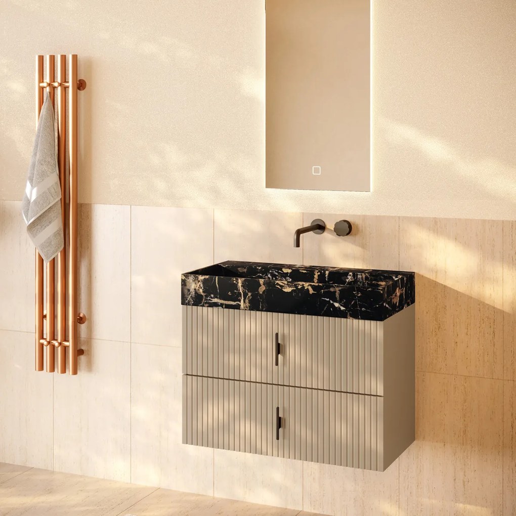 Muebles Murcia badmeubel ribbelfront 80cm macchiato met Portoro Gold wastafel zonder kraangat