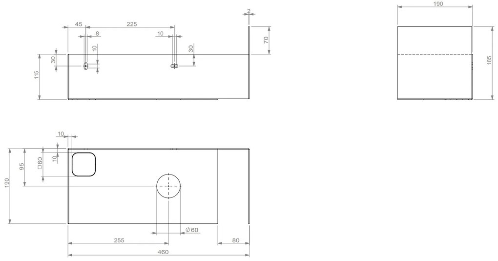 Clou Vale open kast met handdoekhouder rechts zwart mat