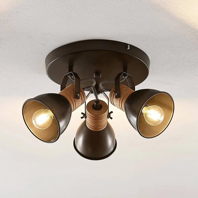 Arina plafondlamp, rond, hout, 3-lamps - lampen-24