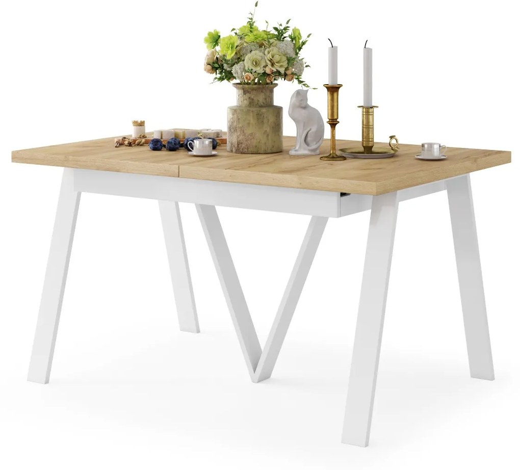 AVERY eik Craft Goud/ onderkant wit - LOFT/INDUSTRIËLE TAFEL VOOR WOONKAMER / EETKAMER UITKLAPBAAR TOT 330 cm!