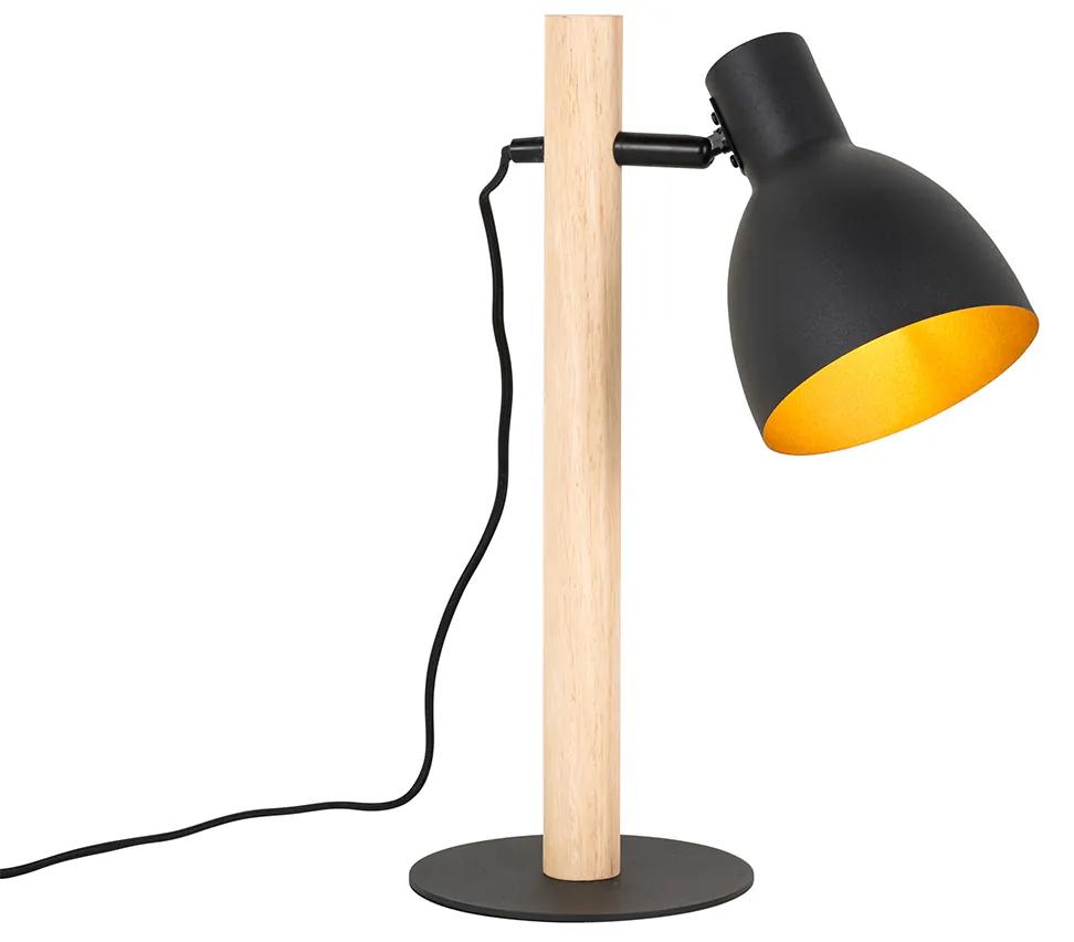 Landelijke tafellamp zwart met hout - Flint Landelijk E27 Binnenverlichting Lamp