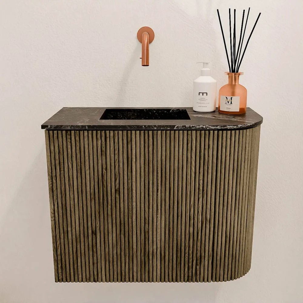 Mondiaz Joya DLux 50cm toiletmeubel ronding rechts dusk met wastafel faye links zonder kraangat lava