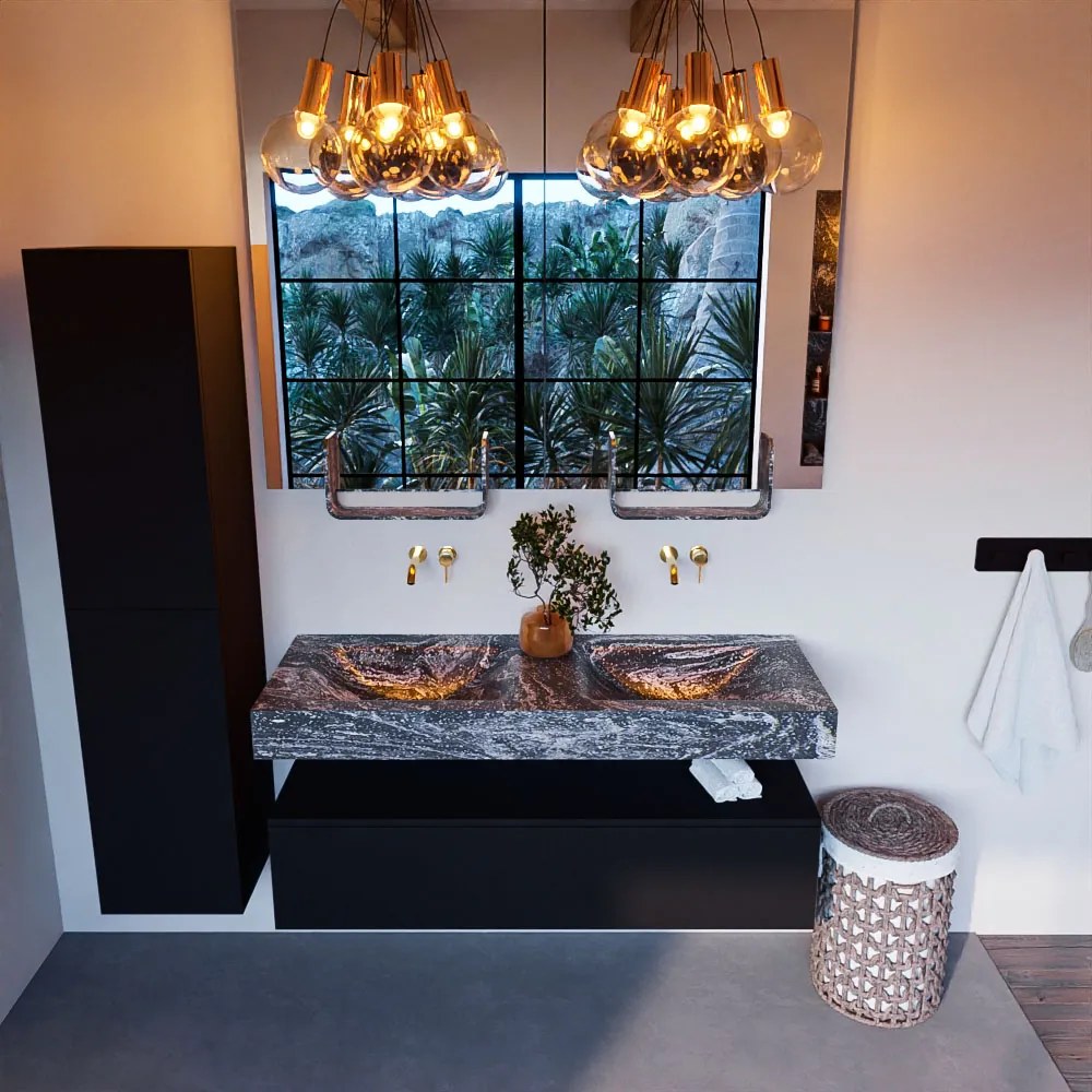 Mondiaz Alan DLux badmeubel 130cm urban 1 lade met wastafel lava dubbel zonder kraangat